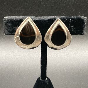Vintage Sterling Silver & Onyx Teardrop Shaped Pierced Post Earrings